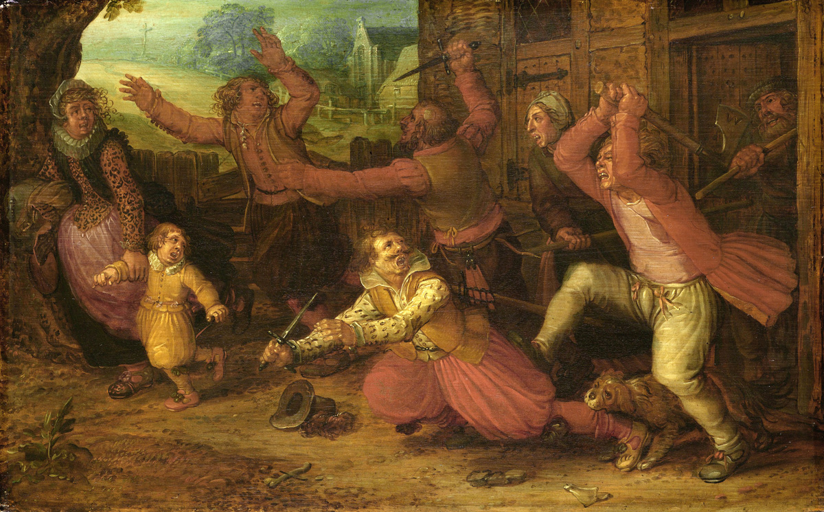 farmers chase with axes knives and sticks wealthy city dwellers from their homes